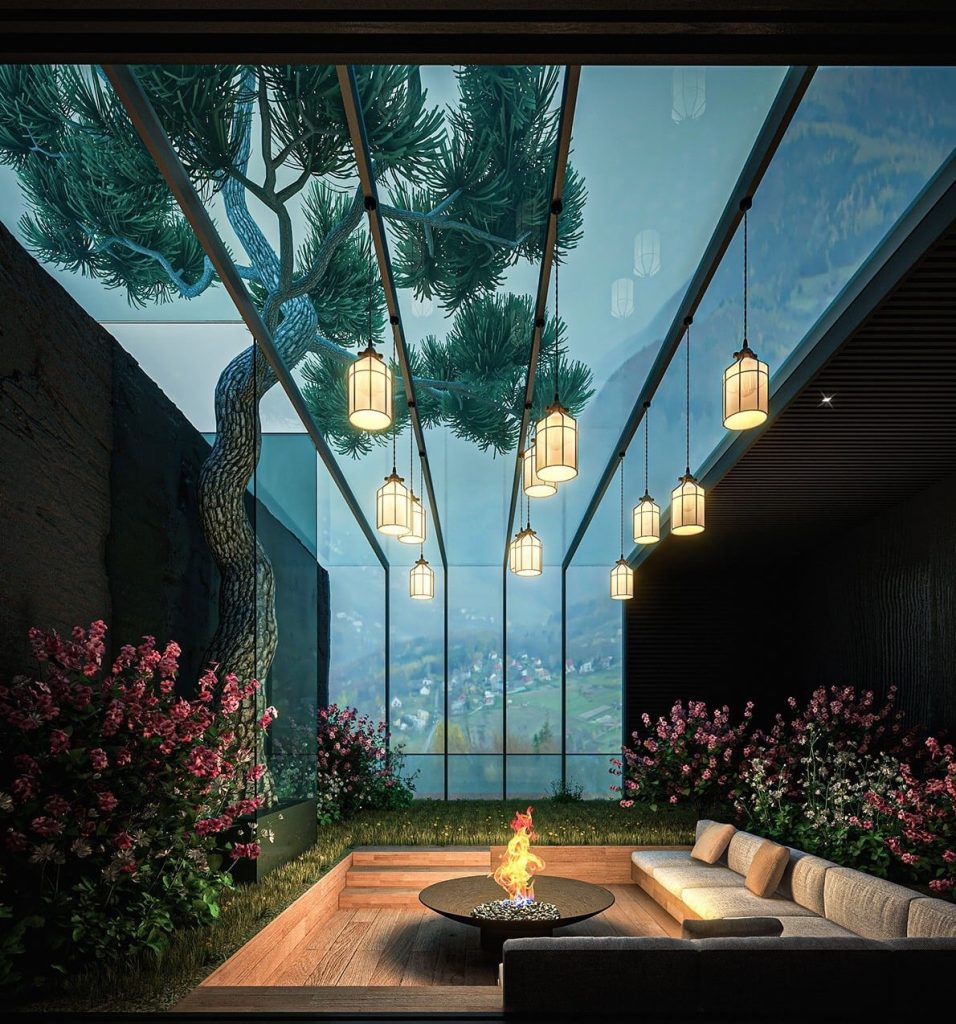 روف گاردن با سقف شیشه ای